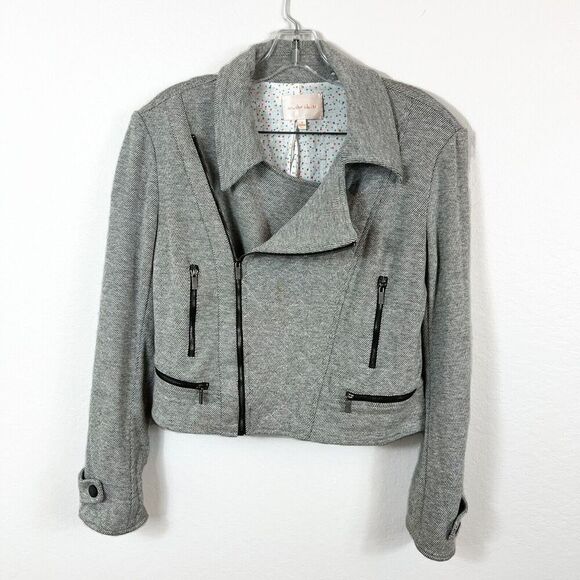ANTHROPOLOGIE UNDER SKIES Grey Cropped Moto Style Jacket Size Medium - Picture 1 of 12